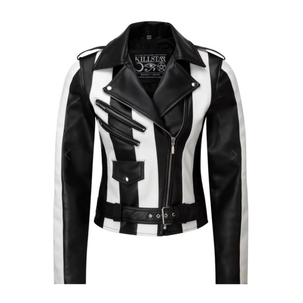 Killstar Vegan Beetlejuice leather stripe Jacket, Large